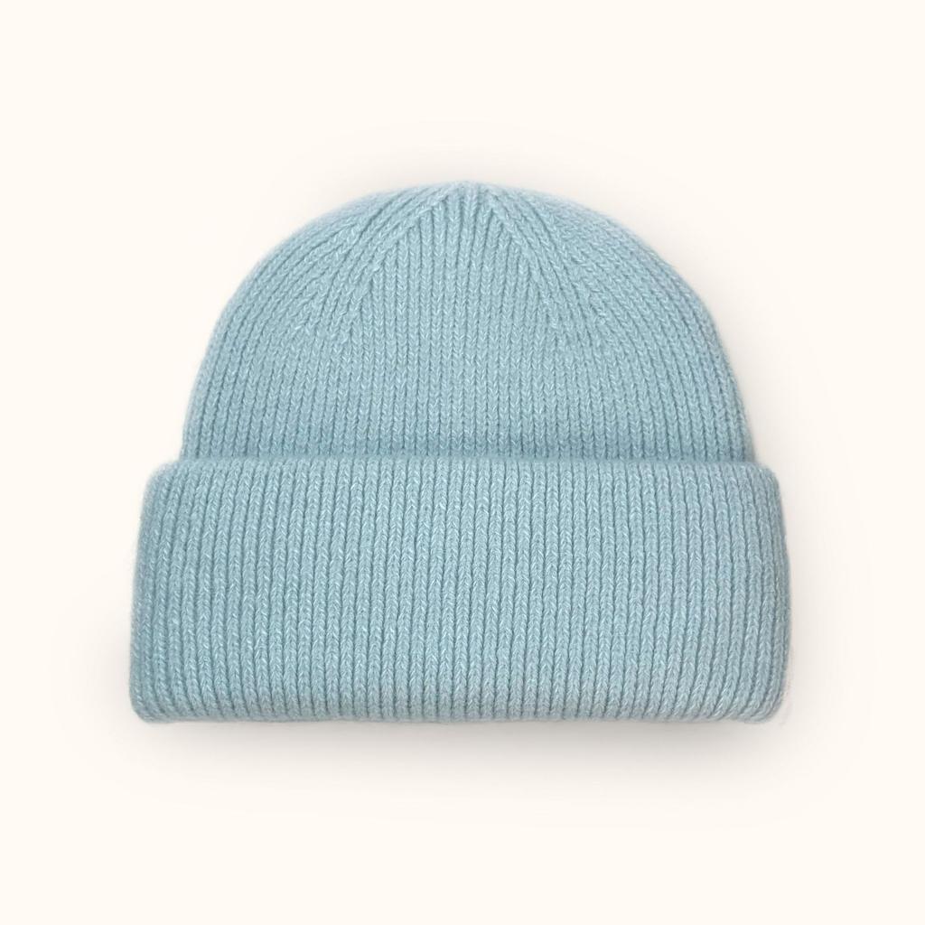 Autumn Winter Fashion Rabbit Hair Knit Hat Double Rolled Brim Warm Cold Hat