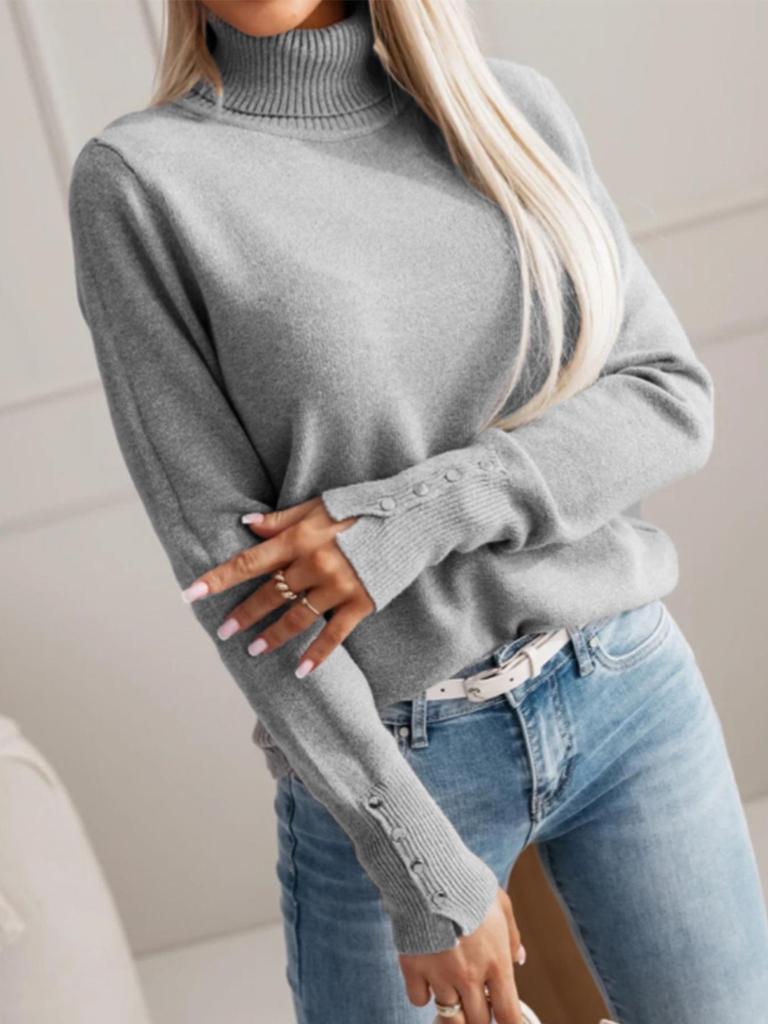 Women's Elegant 2025 Autumn/Winter Lapel Knitwear Solid Color Button Pullover Sweater
