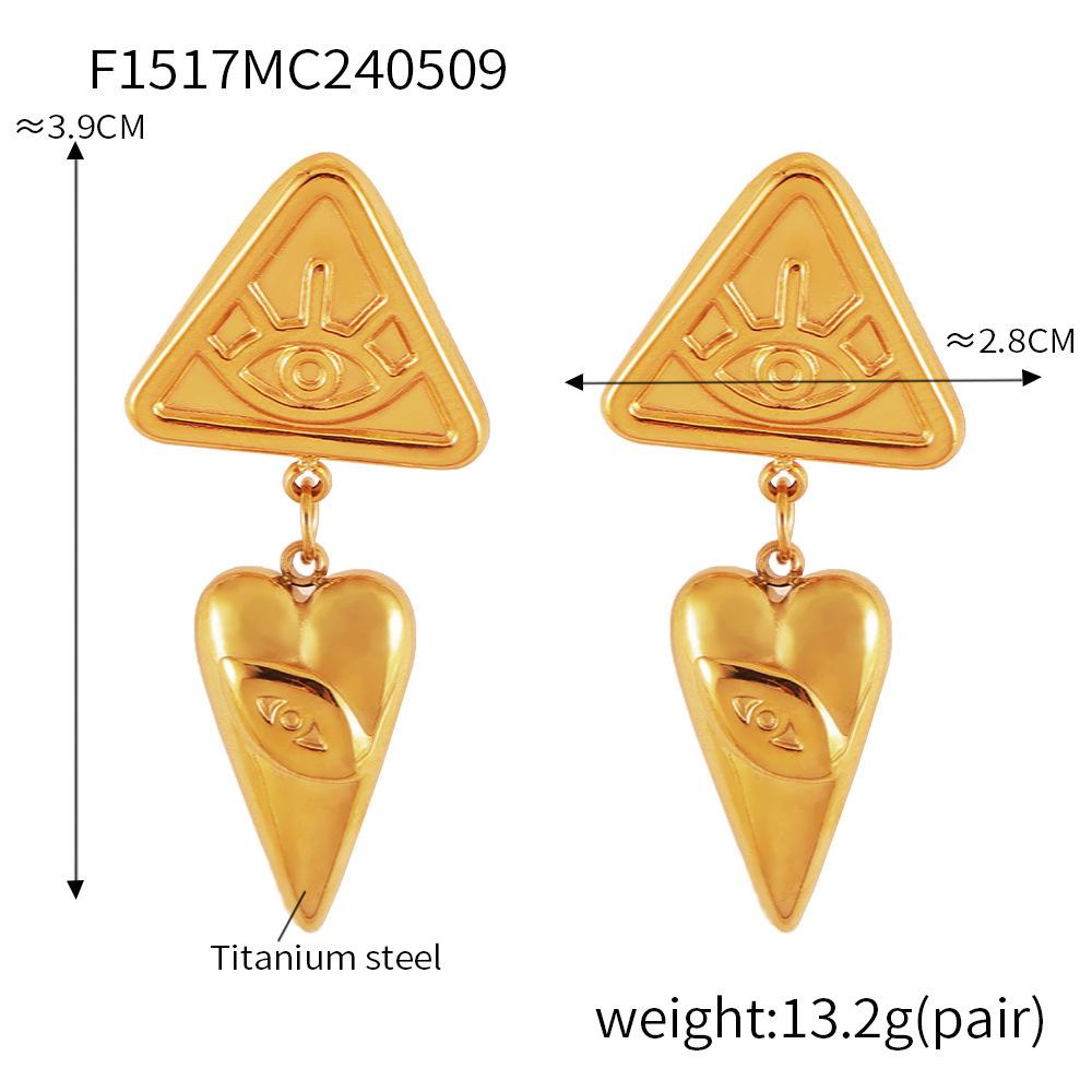 Design Female Hip-Hop Personality Trend Titanium Steel Plated 18K Gold Geometric Devil'S Eye Fringed Earrings Set