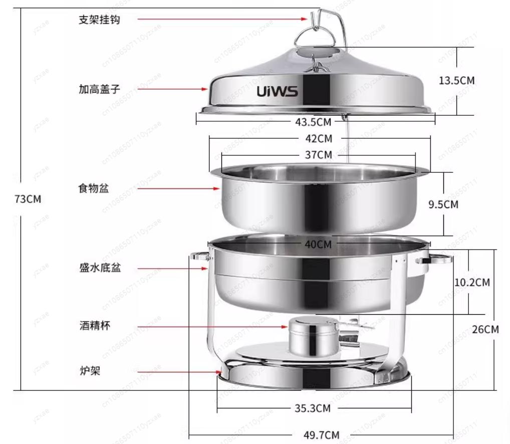 9LElectric Buffet Warmer, Stainless Steel Food Warmer with Hanging Lid for Hotel Restaurant