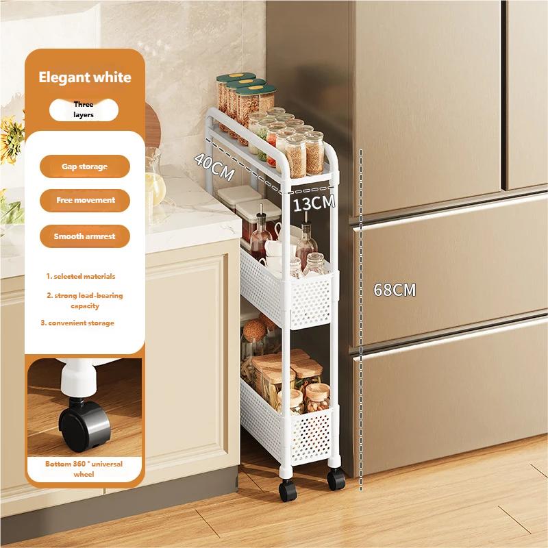 

Многоцелевая стойка для хранения в зазорах на колесиках, подвижная многоярусная полка для кухни, ванной комнаты, домашней организации, органайзер для закусок, фруктов, овощей 3Layer белый
