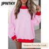 JPNTKY Women's Fashion Casual Solid Color Print O-Neck Long Sleeve Autumn Winter Hoodie