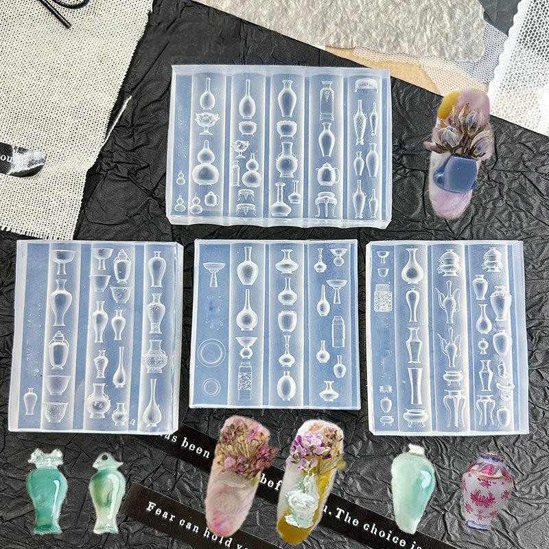 Mini Vase Nail Silicone Mold Nail Art Stamp Chinese Style Relief Nail Decoration Accessories Nail Art Mold DIY Manicure Tool