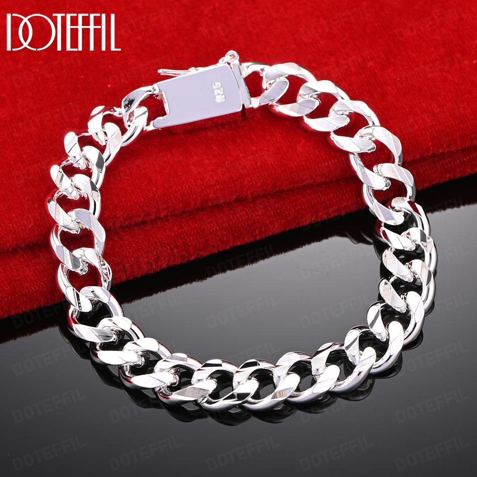 925 Sterling Silver 10mm Side Chain Bracelet Wedding Gift Jewelry