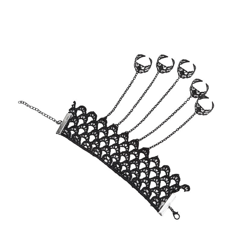 Gothic Style Exaggerated Personality One-Piece Finger Chain Women'S Retro Hollow Tassel Nail Back Chain