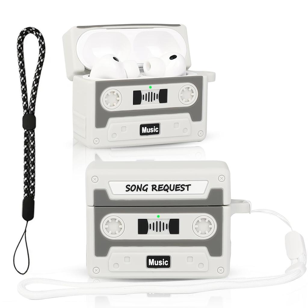 3D Retro Case For AirPods Pro 3 Music Cassette Tape Design with Rope Soft Silicone Earphone Protective Case For AirPods Pro 3