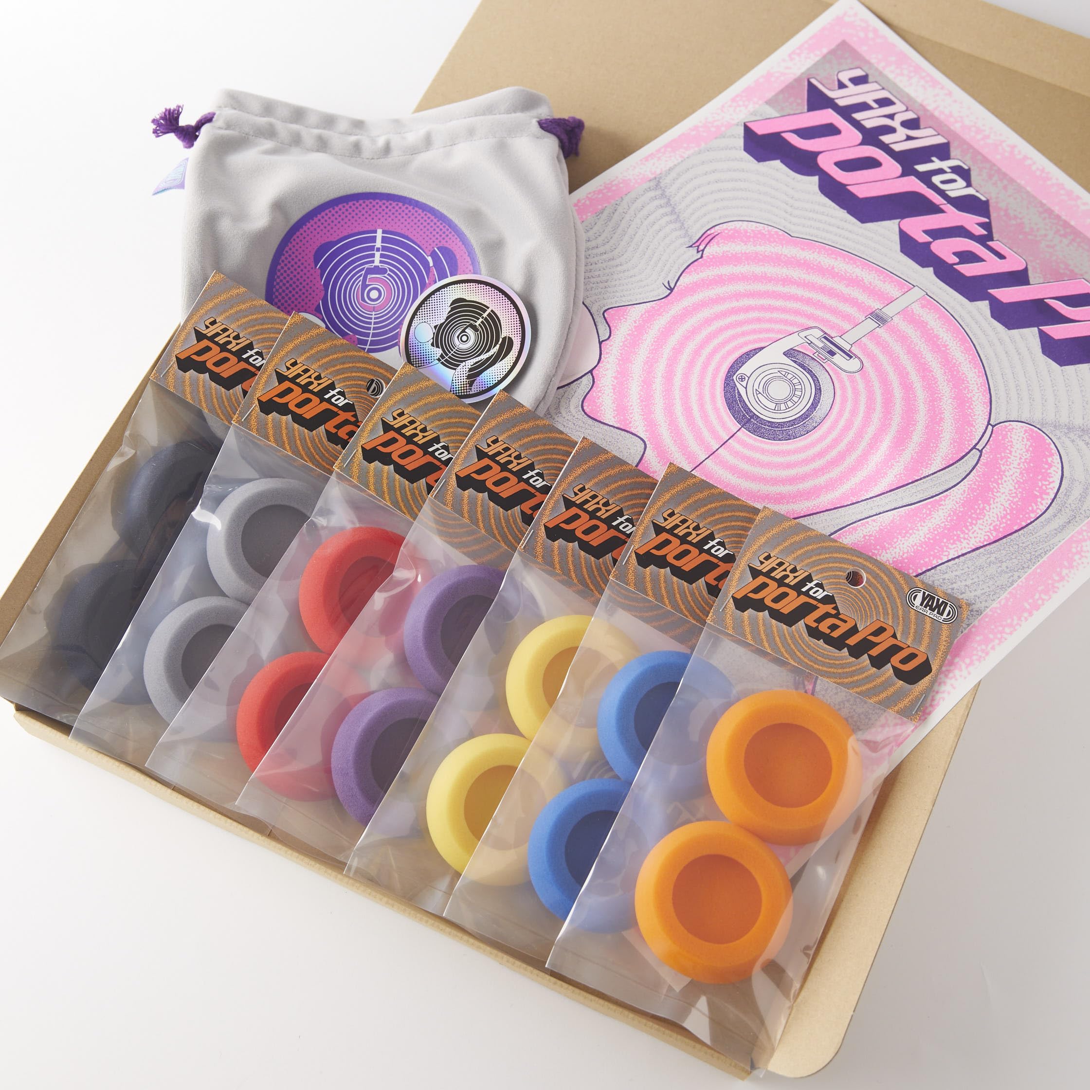 

YAXI PORTAPRO Ear Pads 7 Pairs Black Red Blue Orange Yellow Purple Gray A3 Poster Orange Purple Pouch