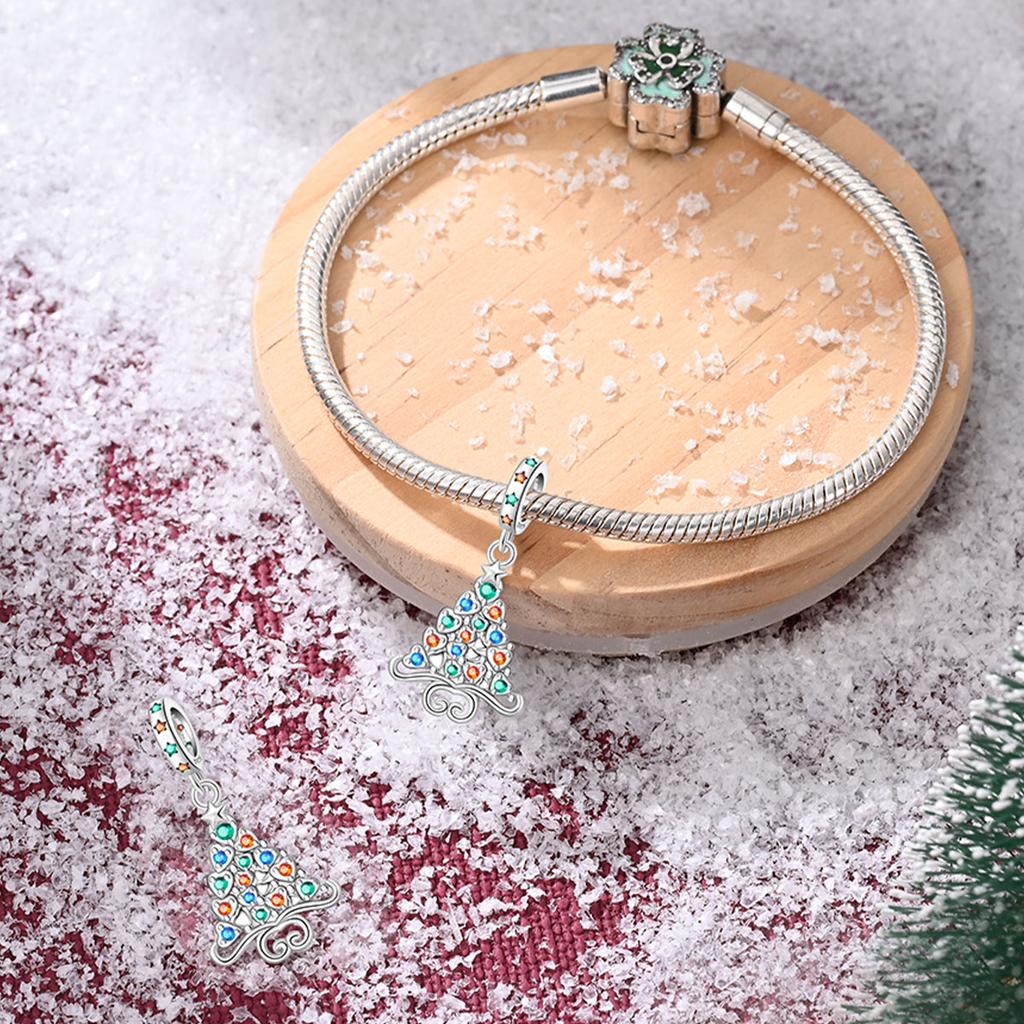 Genuine Copper Charm Luxurious Colored Zircon Christmas Tree Pendants Bead Fits Bracelets DoItYourself Women Delicate Gifts