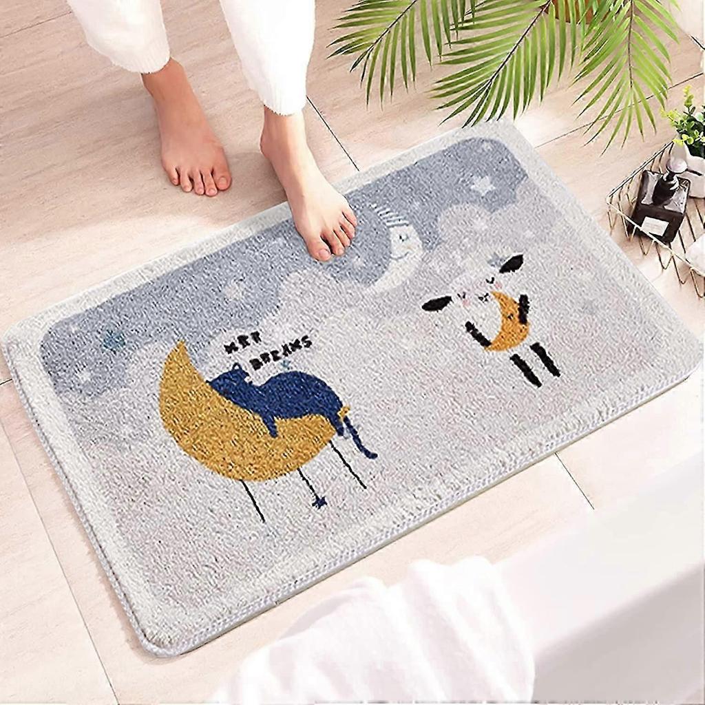 Bath Mat, Cartoon Flocking Bathroom Rugs,19.7x31.5in(Starry Cat)