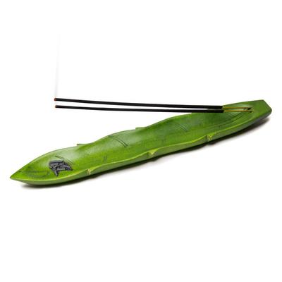 Soulveda Cycle Pure Wooden Agarbatti Stand with Ash Catcher (Green) Leaf Design for Home Office Temple