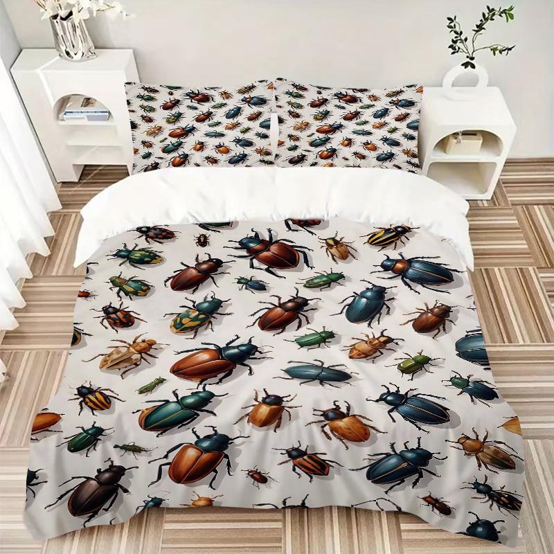 3pcs Collection of Colorful Beetles Quilt Cover Set (1 Quilt Cover + 2 Pillowcases Without Pillow Core)