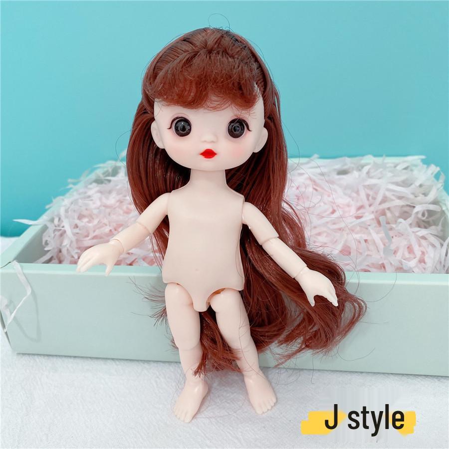 8-Inch 17cm Nude BJD Doll with 3D Real Eyes, 13 Joints, Makeup, Dress-Up Options