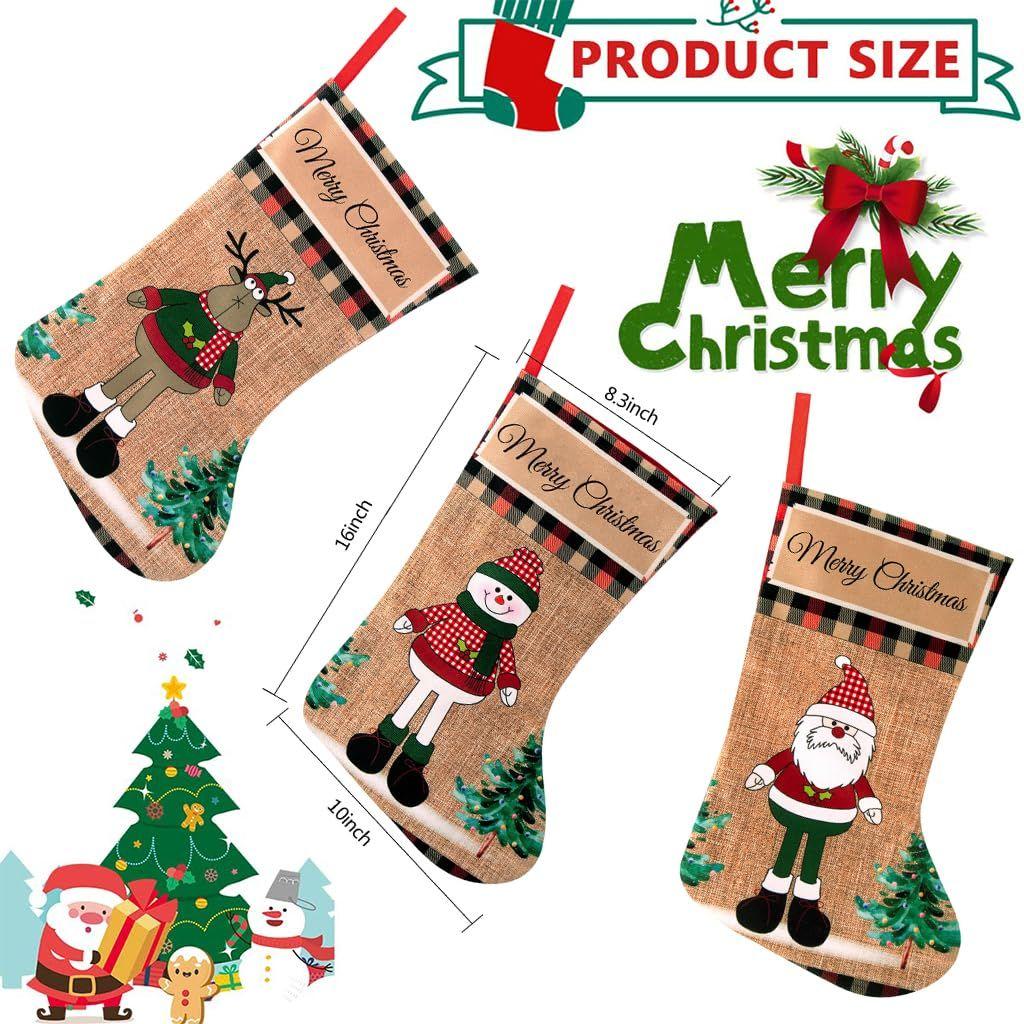 3pcs Christmas Stocking 16 Inch Linen Print Christmas Gift Stocking Hanging Christmas Stockings Gift Christmas Stocking Christmas Stocking for Window