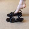 Minimalist Retro One-word Belt Versatile Black Commuter Sandals Women's Wedge Heel Square Head Open-toed Women's Shoes