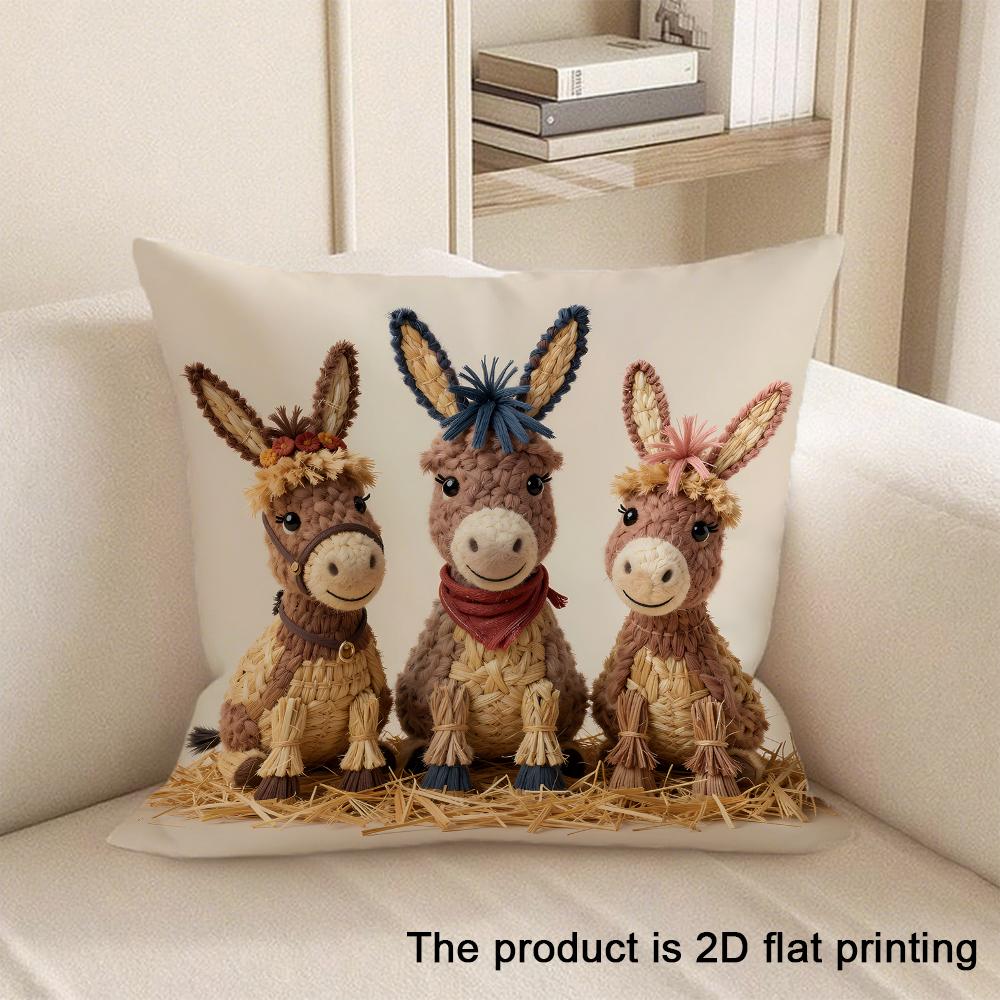 Horse Dog Owl Giraffe Embroidered Style Printed Pillow Cover Plush Polyester Cushion Case 2D Flat Printing Pillowcase Home Decor