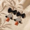 New Design Sweet Cool Black Bowknot Spider Dangle Earring for Women Gothic Spider Web Bat Long Tassel Earring Halloween Jewelry