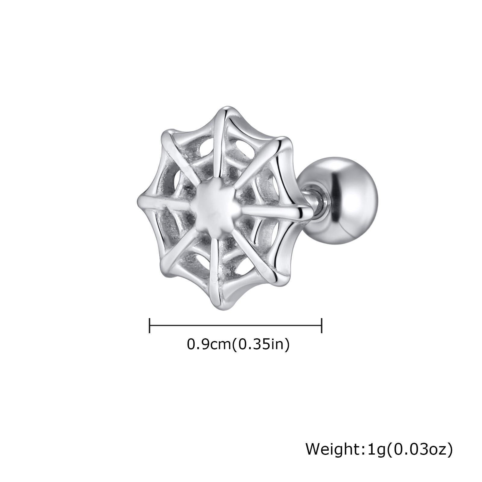 Spider Web Stud Earring for Men Women,Silver Color Stainless Steel Piercing Earring,Halloween Jewelry Gift