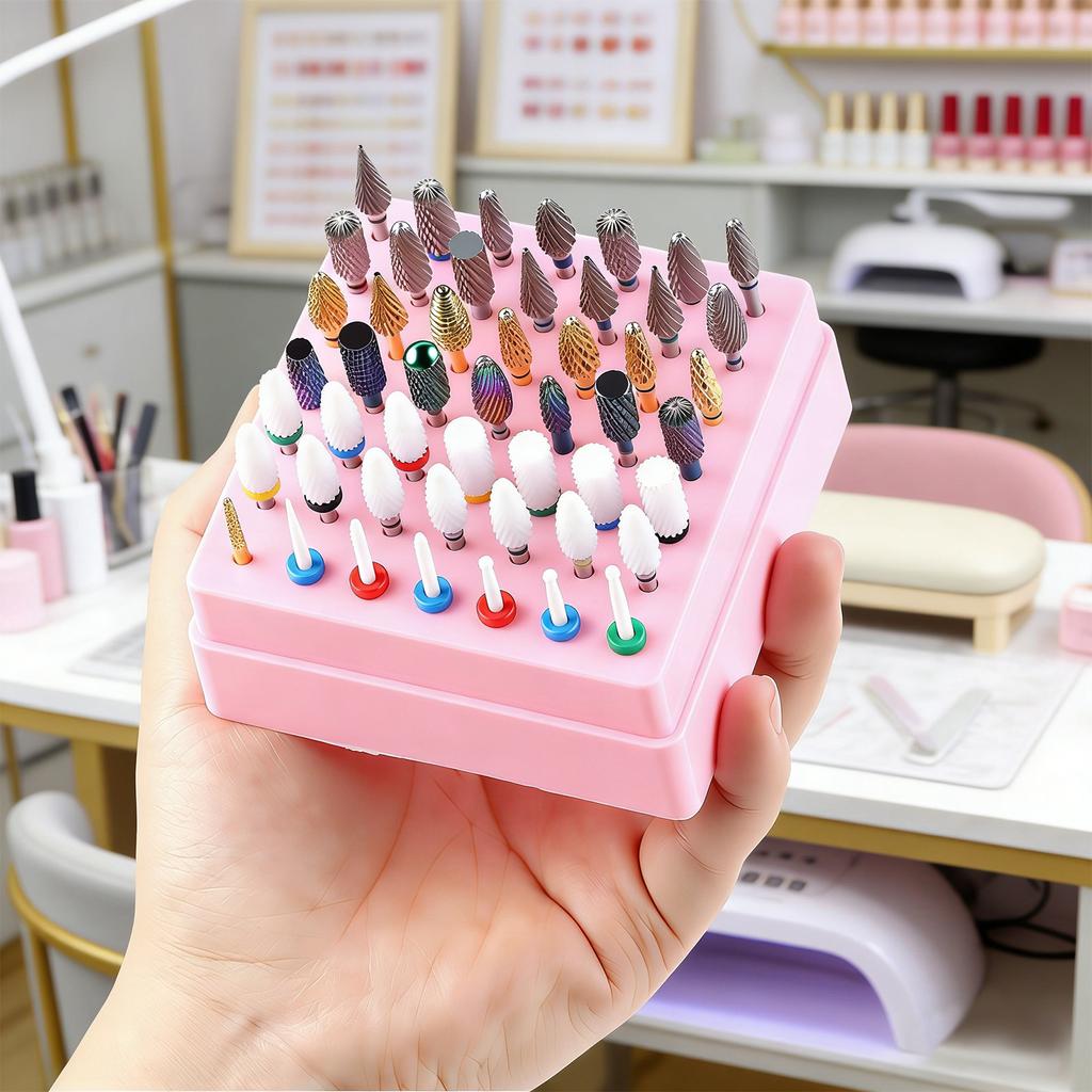 49 Holes Nail Drill Bits Storage Box White Pink Blue Empty Box Nail Drill Display Stand Manicure Accessoy Tools