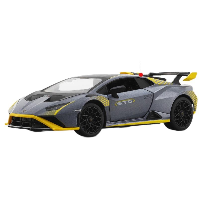 Lamborghini Huracan STO Supercar Modellauto im Maßstab 1:24 aus Metallguss mit Sound und Lichteffekten – Spielzeug für Kinder graue