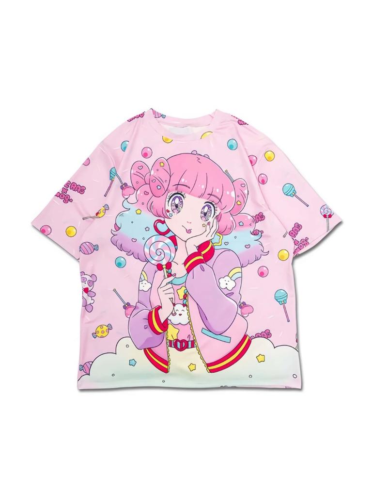 Süßes und niedliches Mädchen mit Erdbeere 3D-Druck T-Shirt Street Style Harajuku Style Lebhaft verträumt