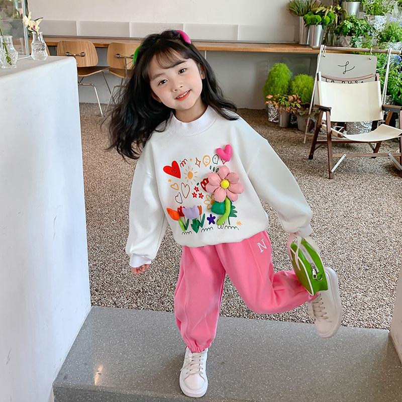 Korean Girls Spring Autumn Sweatshirt 3D Decorative Fashionable Top For Kids And Toddlers