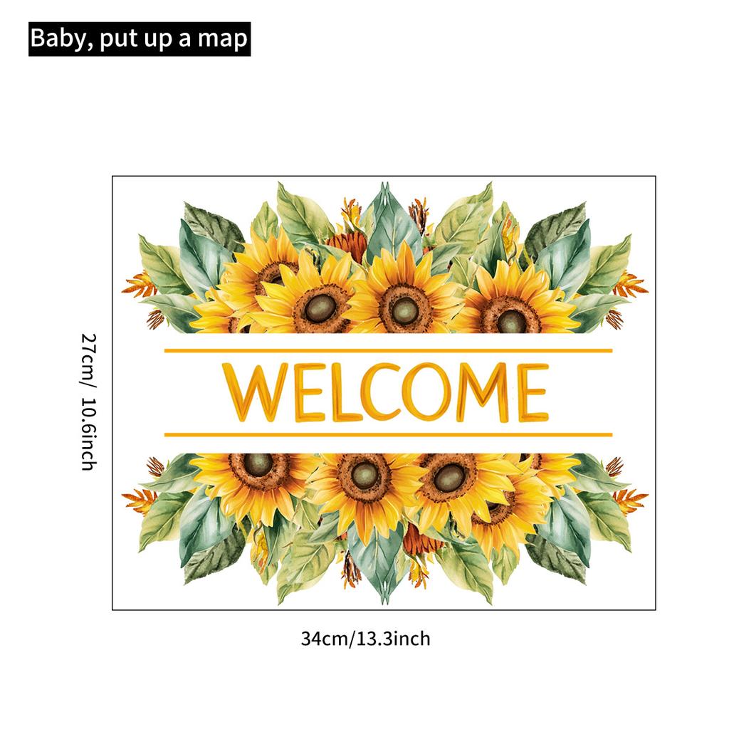 Sunflower Welcome Door Sticker, Self-Adhesive Floral Decal for Bedroom Bathroom Door Frame Decor