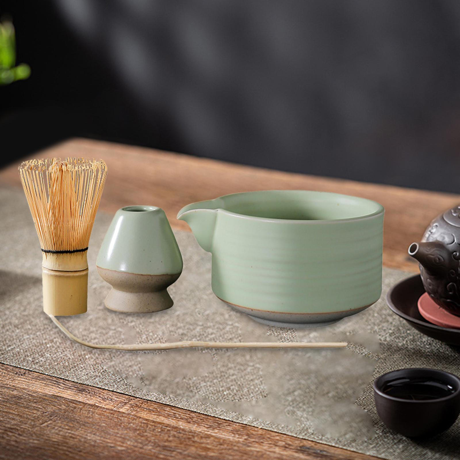 4 Pieces Bamboo Matcha Whisk Scoop and Holder Bowl, Japanese Ceremony Accessory with Tea Green