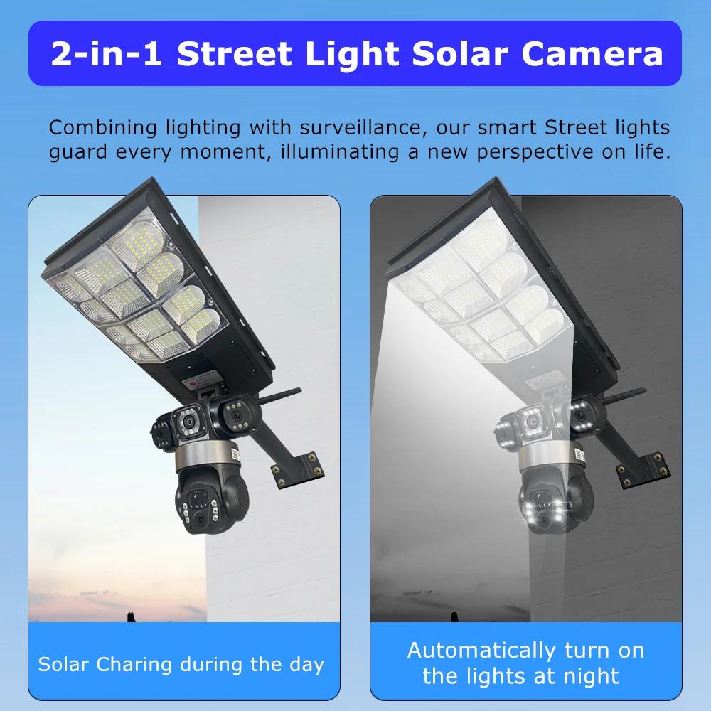 AIOOK Solar Street Light 2in1 Solar Camera Triple Lens HD 15MP WIFI V380 PRO 4G Camera Waterproof Night Vision Two Way Intercom