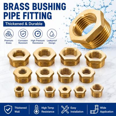 Brass Reducer Pipe Fitting Hex Threaded Reducing Coupler Connector Pipe Fitting