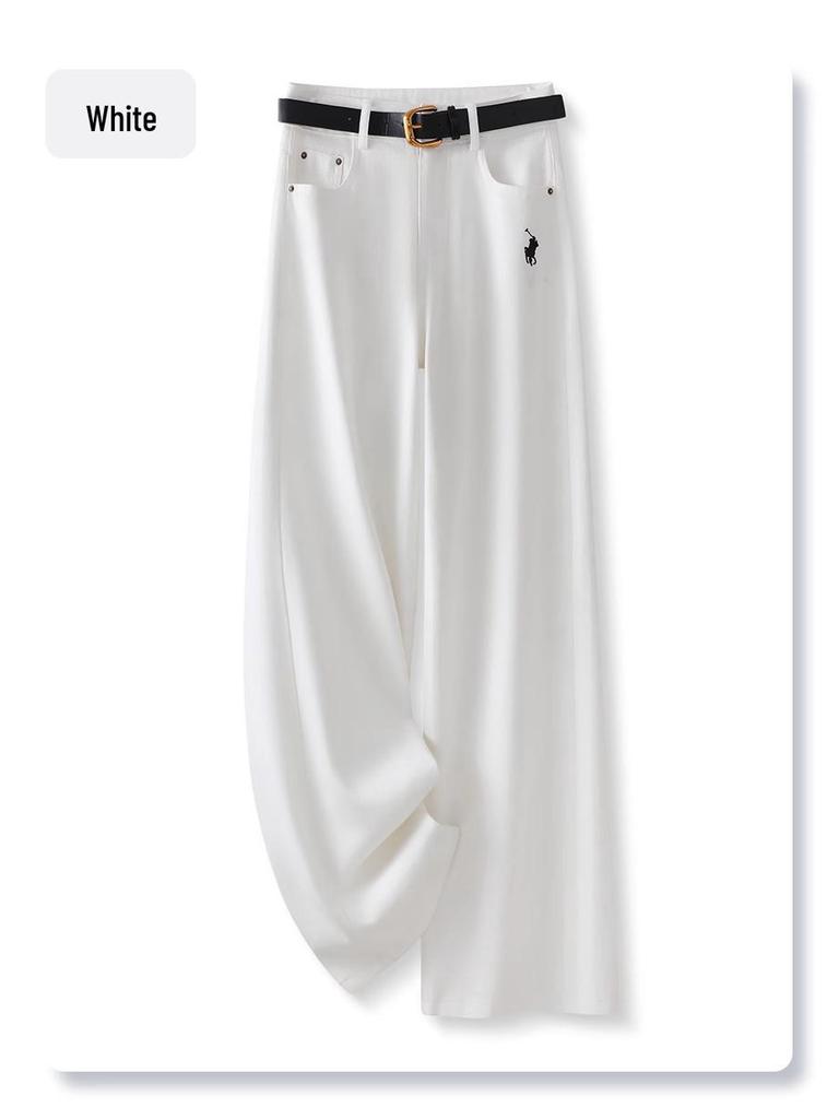 Women's White Loose Straight-Leg Jeans - Spring/Autumn 2025 Slimming Wide-Leg Trousers for Petites