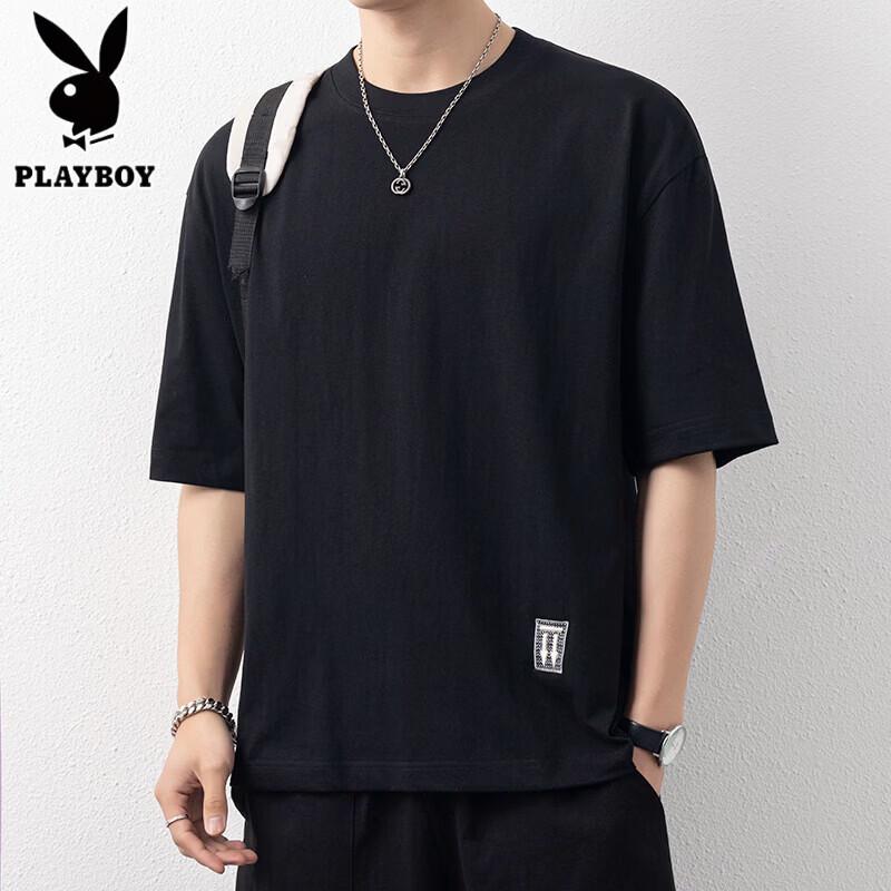 

PLAYBOY Men s Heavy Cotton Loose Short Sleeve Crew Neck T-Shirt XL