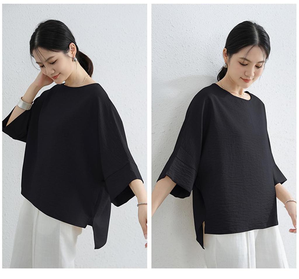 Dolman Summer Short Loose Body Cut and Summer Elegant [fourfivesixharu] Women's Blouse, Sleeve, Top, T-Shirt, Sleeve, 5/8 Sleeve, Fit, Pullover,