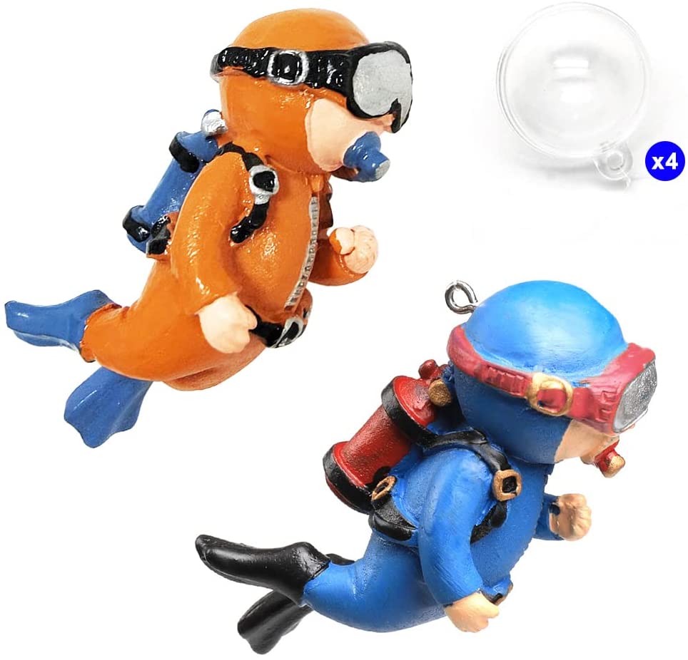 2pcs Cute Floating Diver Ornament Adjustable Position Fish Playmate For Aquarium Fish Tank Swimming Pool
