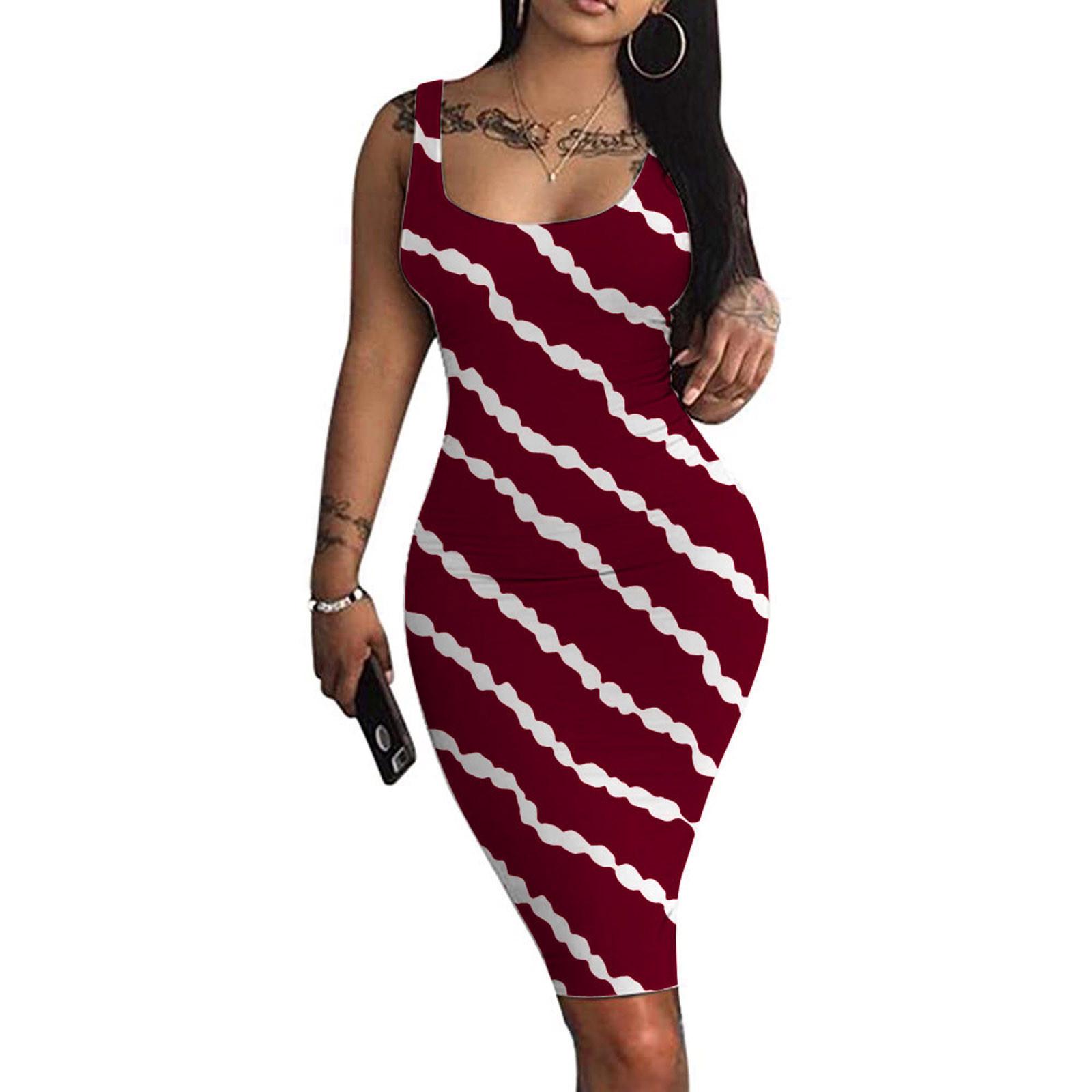 

Women s Striped Tank Dress Sleeveless Basic Midi Club Dresses Party Dress L винний