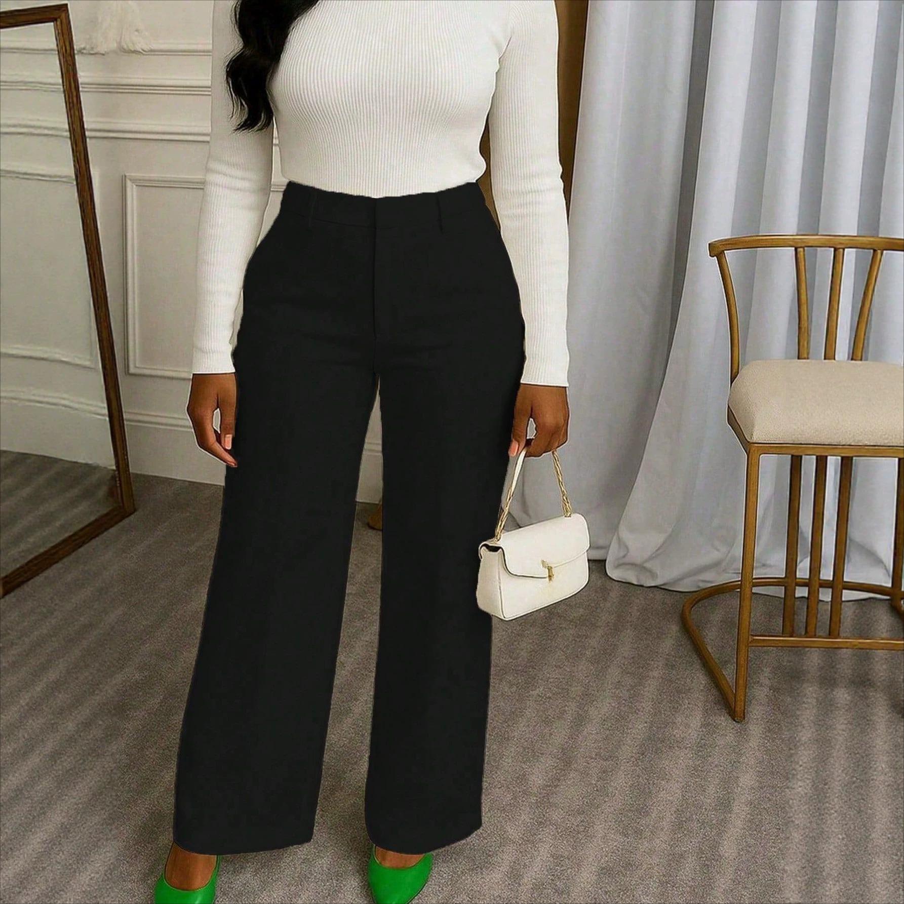 

New Style Casual Versatile High-waisted Wide-leg Pants, Simple Business Casual Straight-leg Pants, Women s Long Pants 5XL чорний