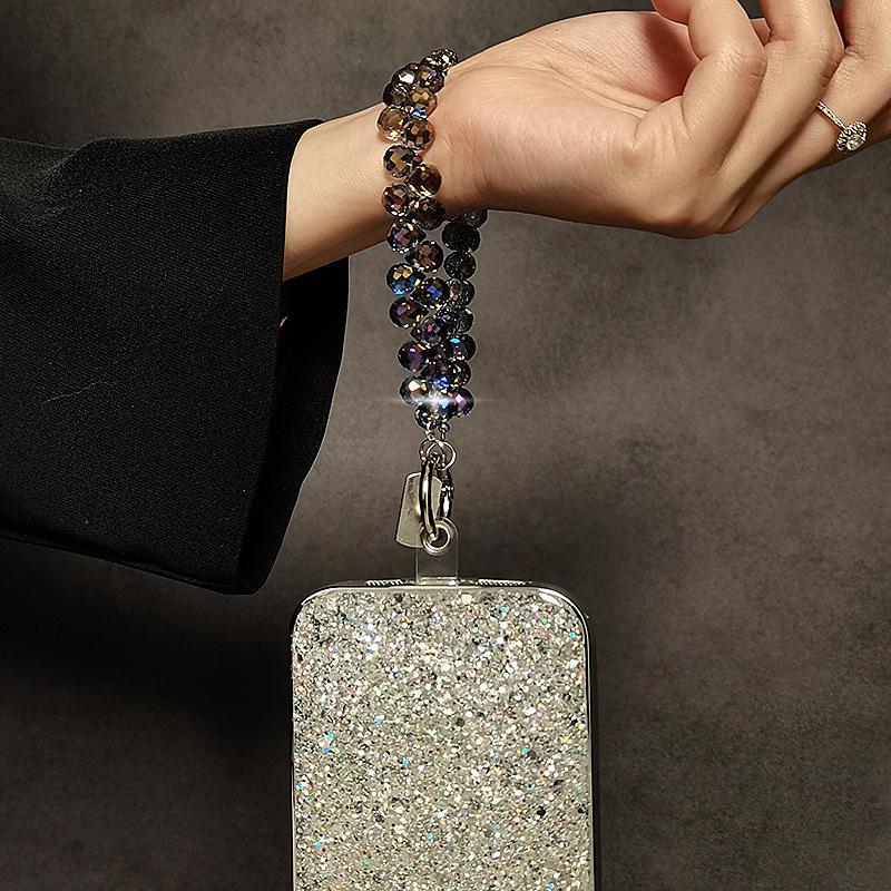 Artificial Crystal Beaded Phone Wrist Strap with Water Drop Hanging Chain Handmade Sparkling Jewelry Pendant for Women