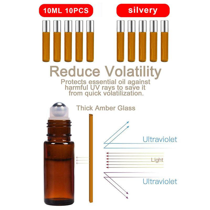 5ml /10ml Roll On Bead Bottles Steel Ball Essential Oil Mini Perfume Portable Glass Split Bottle Travel Size Bottles & Containers