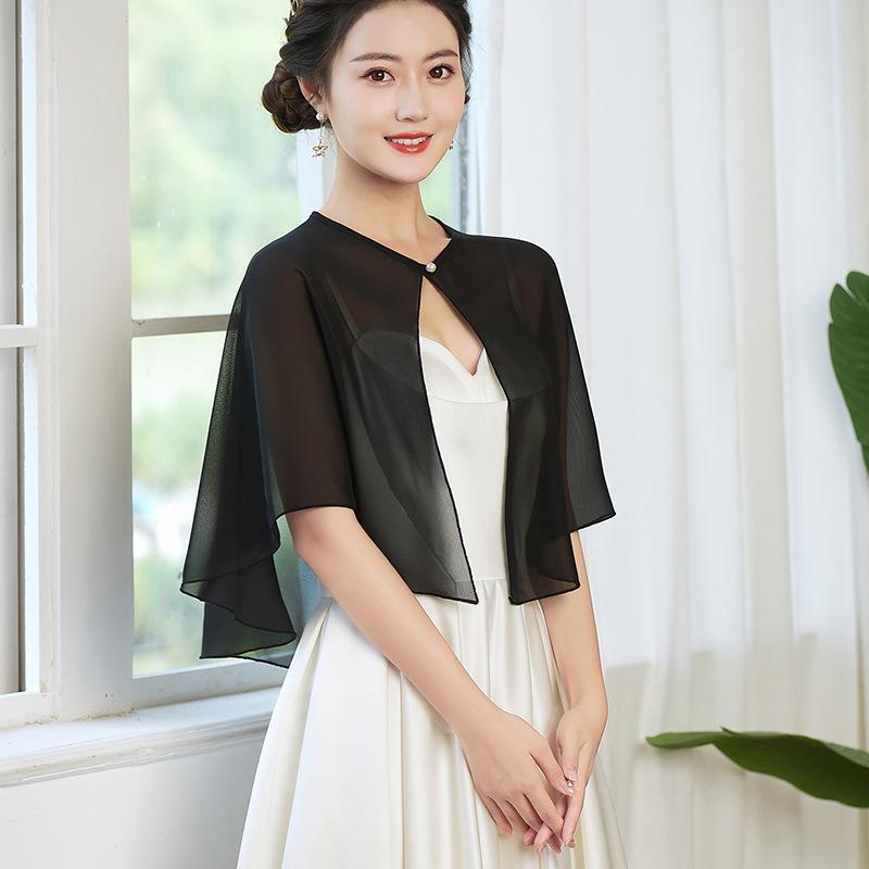 Elegant 2025 Chiffon Pearl Shawl for Summer: Women's Sun Protection Cape & Bridal Bridesmaid Accessory
