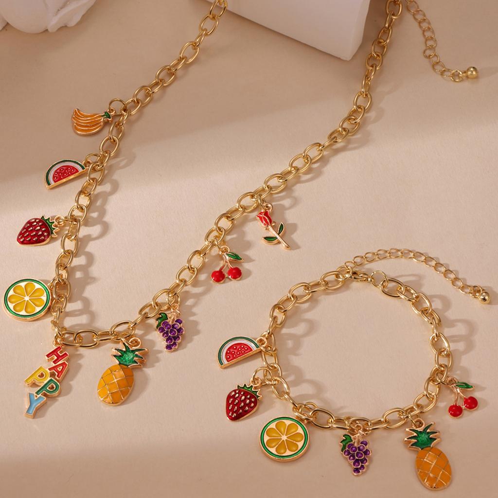 Trendy Fruit Bracelet and Necklace Set Stainless Steel Texture Suitable for Fashion Lovers Various Occasions Wear