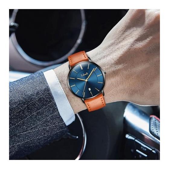 Men's Watch, Ultra Thin 6.5MM, Simple Fashion, Casual Business Watch, Japanese Quartz Movement, 40mm Dial, Genuine Leather Band, Unisex (Yellow Band,
