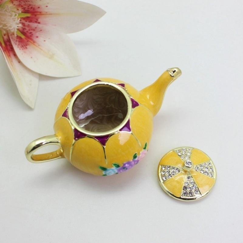Elegant Cloisonnes Teapot Jewelry Box Alloy Ornament With Colorful Enamel For Wedding Gift Home Decoration