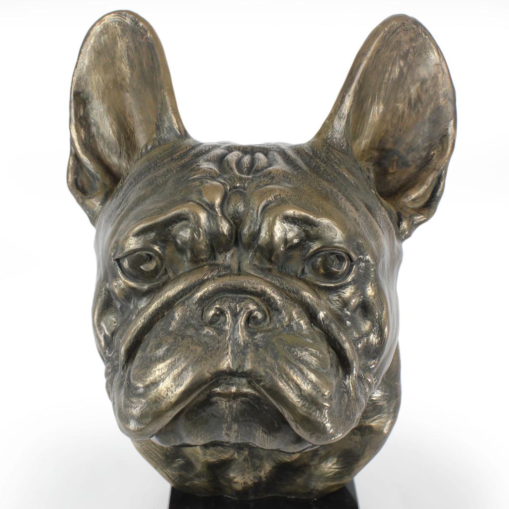 French Bulldog, Frenchie - dog bust, large statue, dog's head on stone base, decoration for office by Art-Dog brand