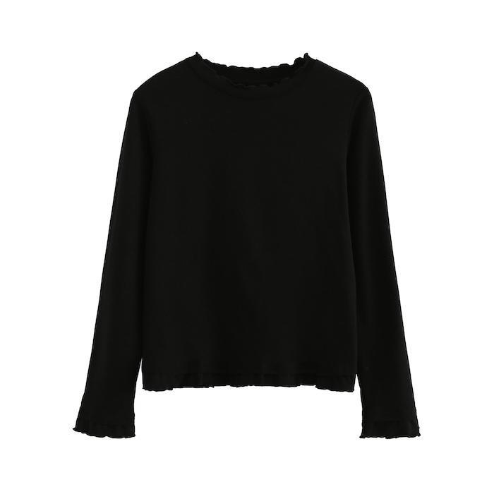 Ruffle Lace Long Sleeve Base Layer: 27% Viscose, 67% Special Polyester, 6% Spandex - Korean Style Artistic Niche.