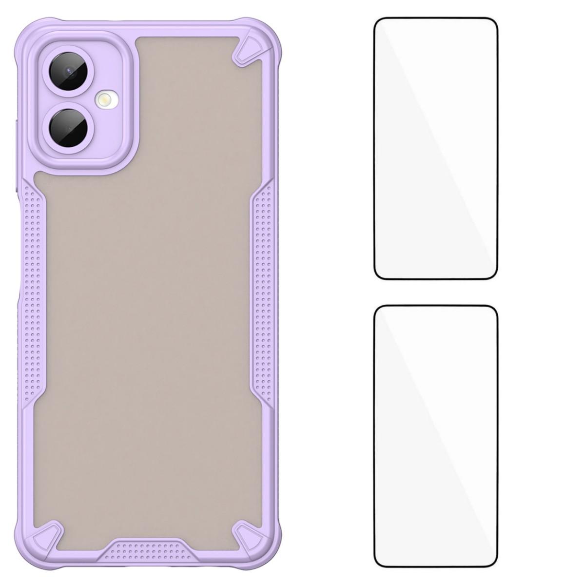 

For Samsung Galaxy A06 5G Back Cover WANLONFENG MFFJ2 Series TPU+Acrylic Phone Case with 2PCS Tempered Glass Purple