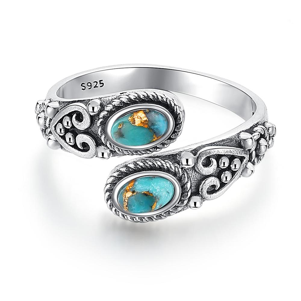 Vintage 925 Silver Turquoise Flowe Ring Rings Adjustable for Women jeweley Bohemia Fashion Party Silver Rings