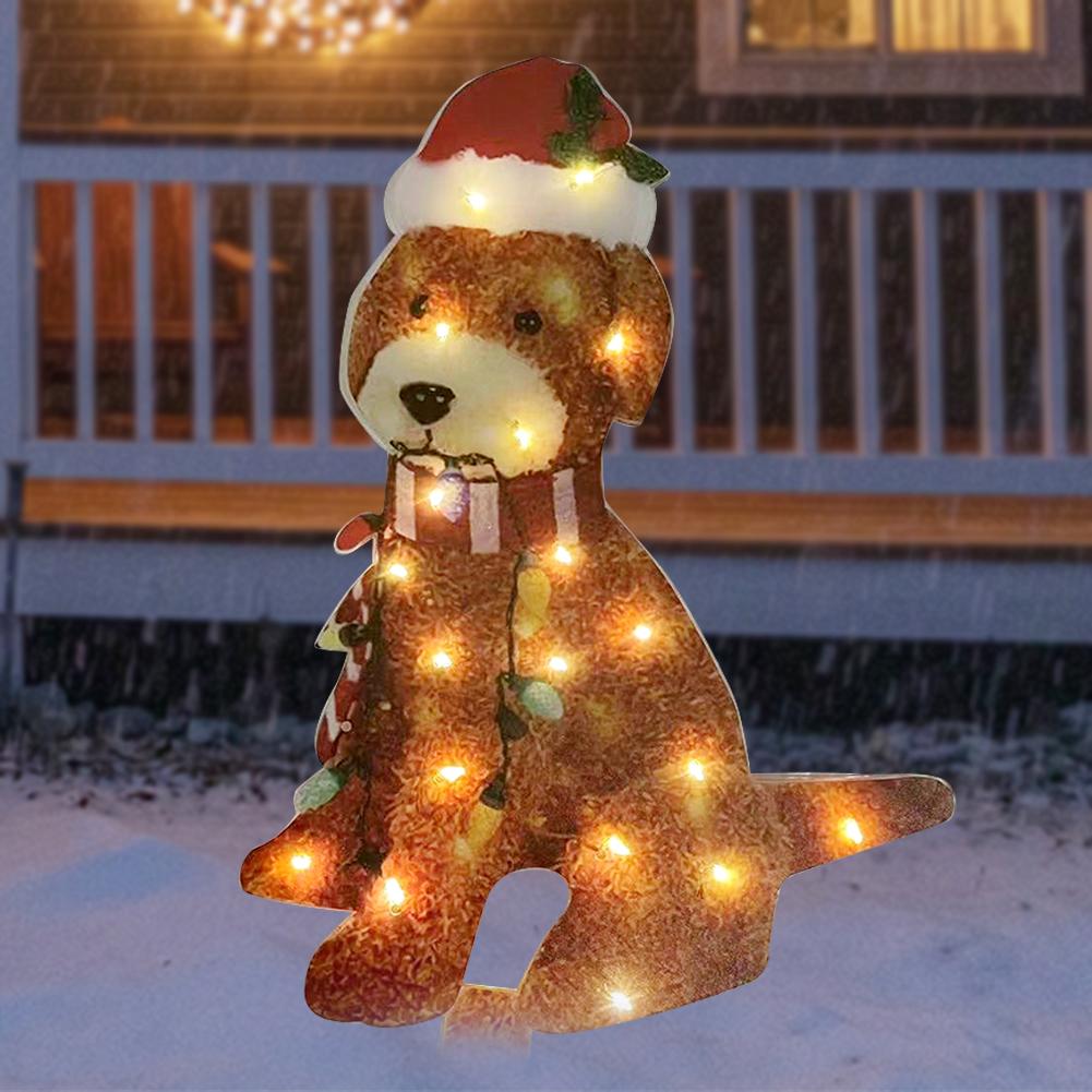 Winter Dog Decoration Waterproof Bright Lights Puppy Ornament Wearing Xmas Hat Acrylic for Home Garden Front Pathway Walkway