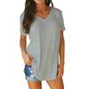 Summer Solid Color Blouse V-neck Short Sleeve Loose T-shirt Hem Arc Women Clothes