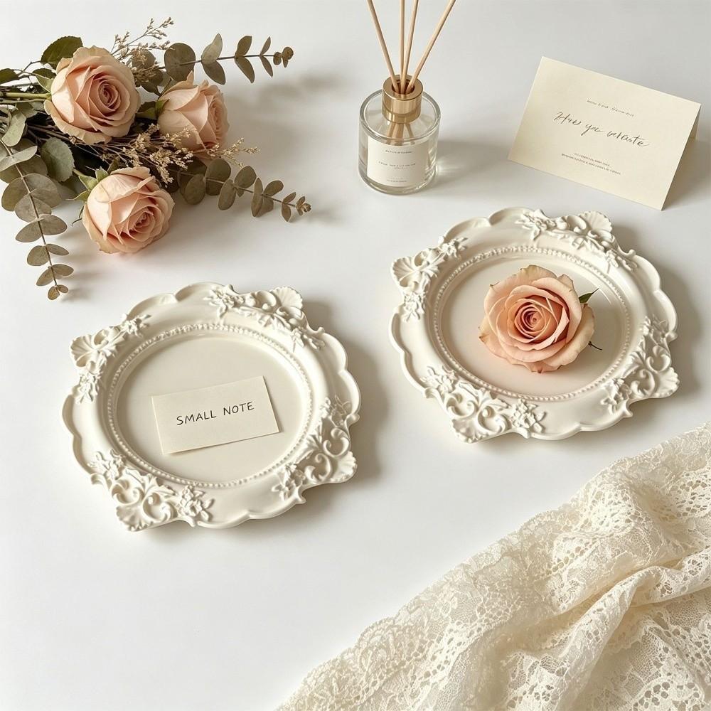 Vintage Floral Relief Jewelry Storage Tray Rose Embossed Storage Bowl  Home Decoration
