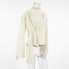 French Style Stand Collar Chiffon Flared Sleeve Pleated Split Shirt
