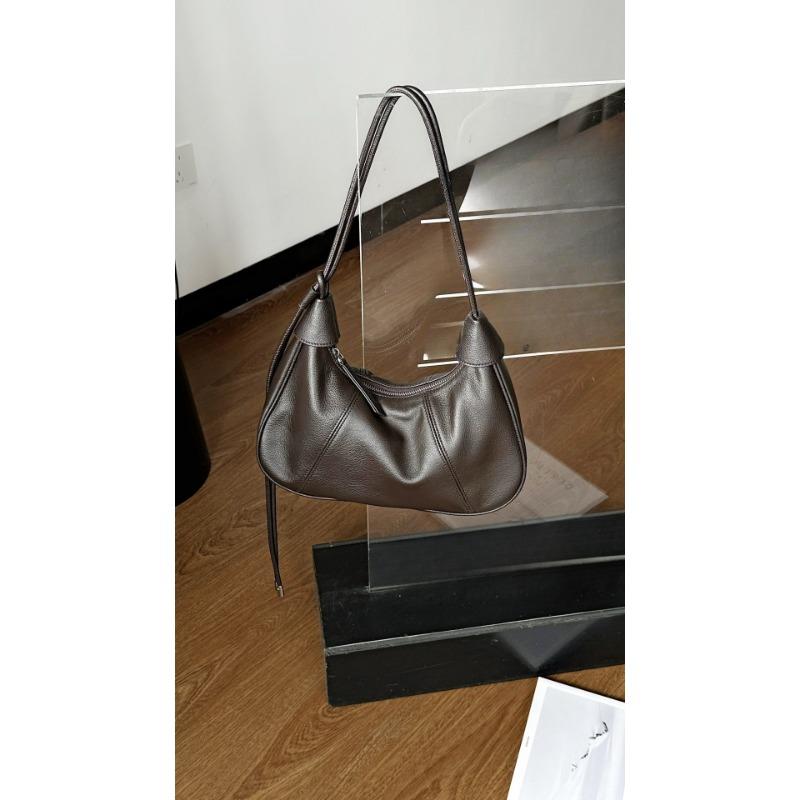 

Genuine Leather Moon Bag, Casual Commuting Underarm Bag, Large-capacity Soft Cowhide Horn Bag One Size кавовий